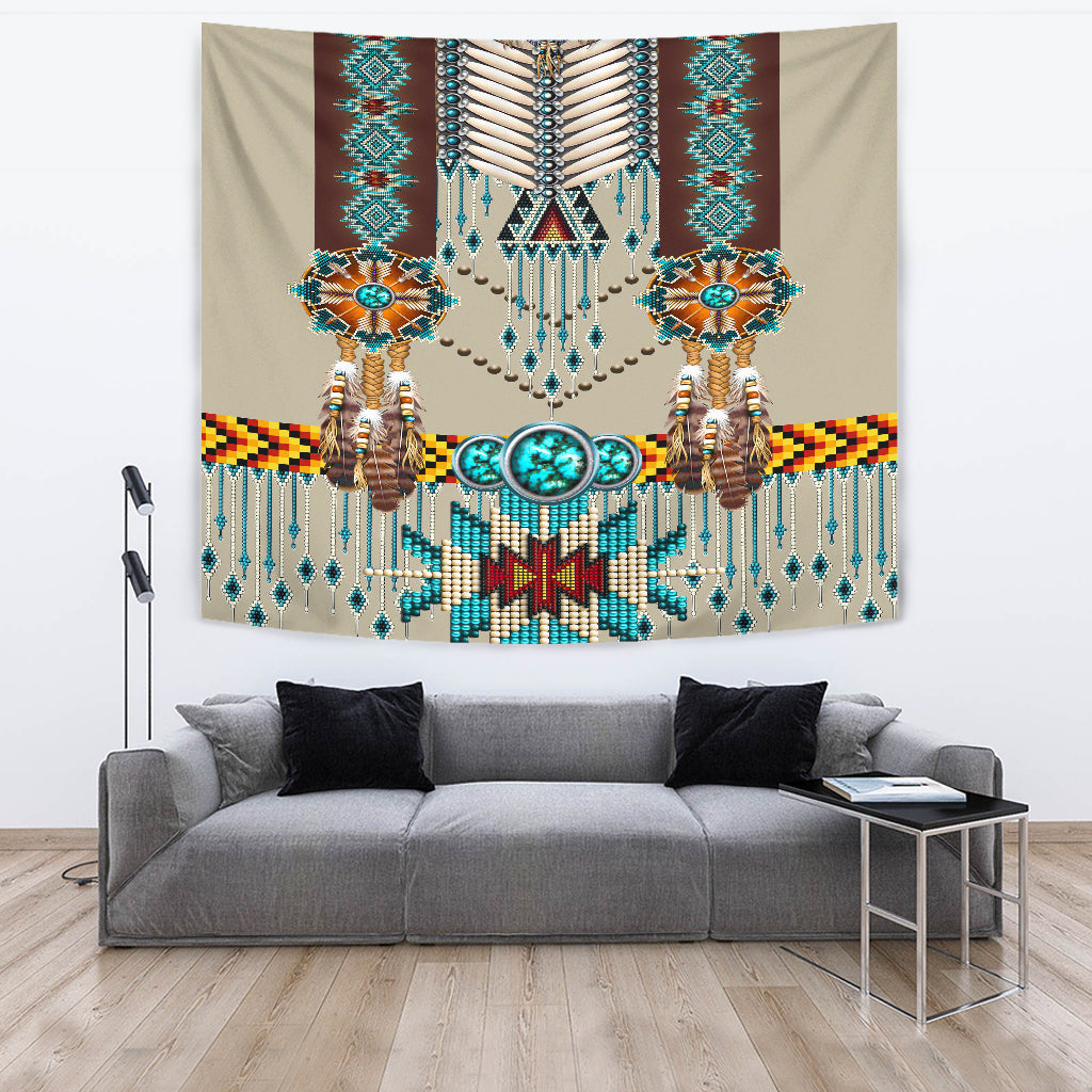 Turquoise Blue Pattern Breastplate Native American Tapestry LT10 - Wonder Print Shop
