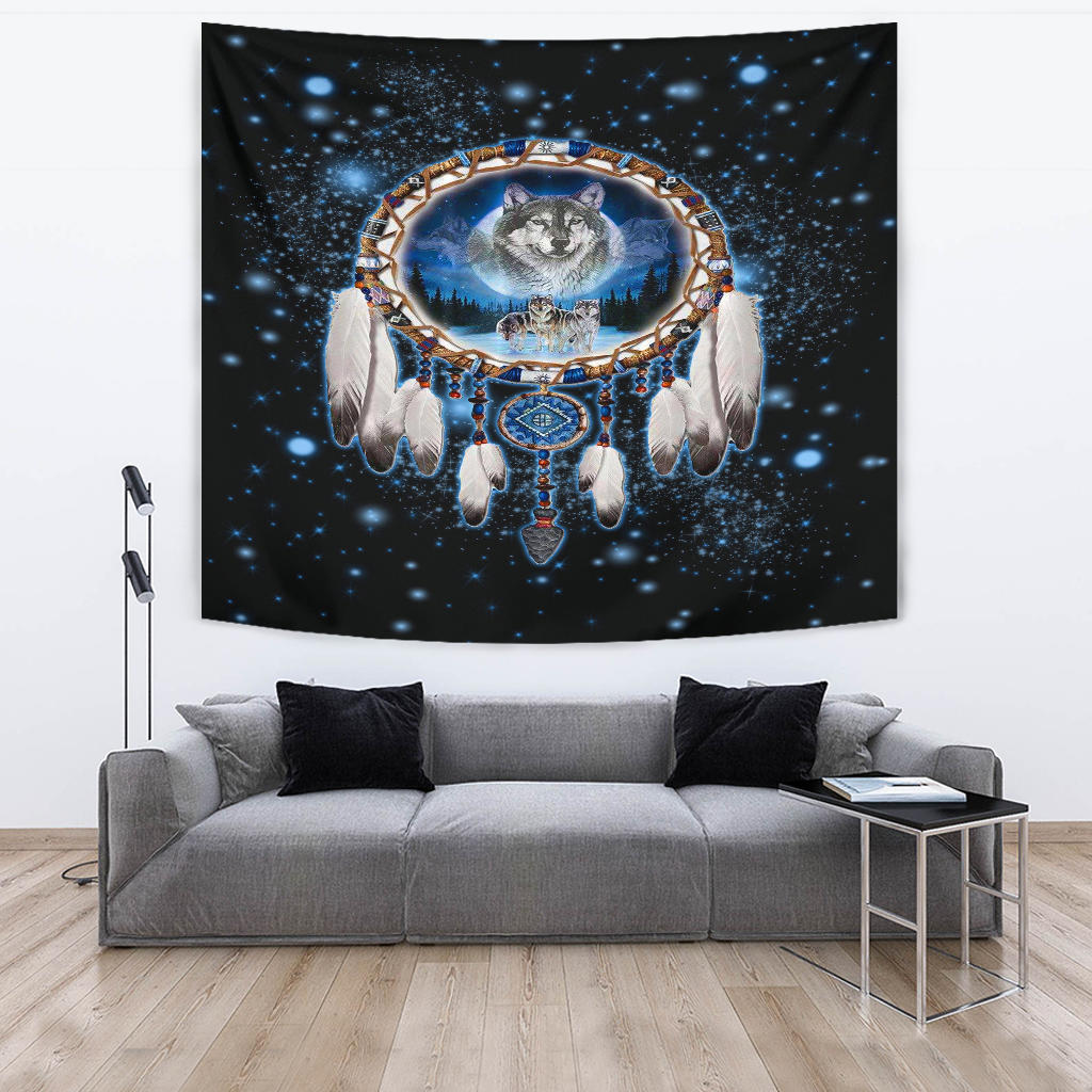 Galaxy Dreamcatcher Wolf 3D Native American Tapestry LT10 - Wonder Print Shop