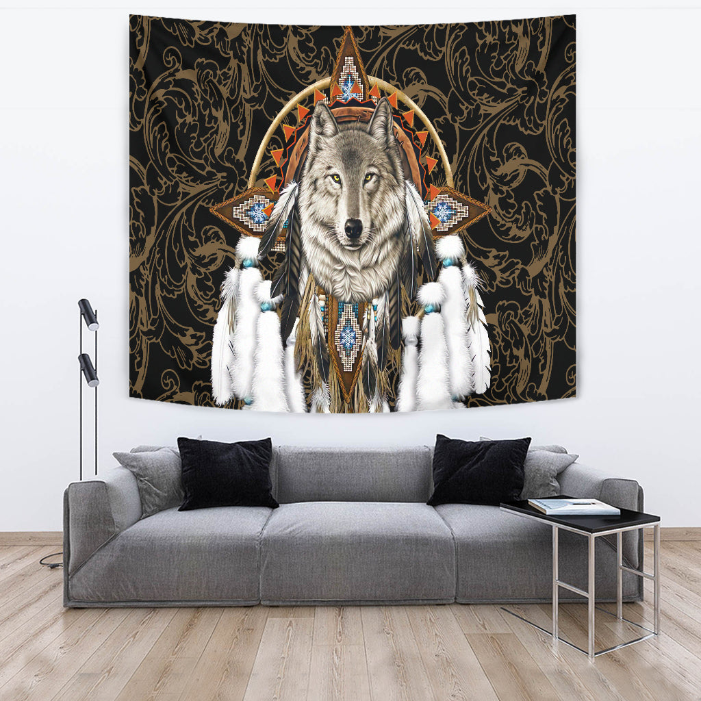 Wolf Dreamcatcher Feather Native American Tapestry LT10 - Wonder Print Shop