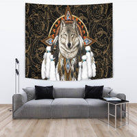 Wolf Dreamcatcher Feather Native American Tapestry LT10 - Wonder Print Shop