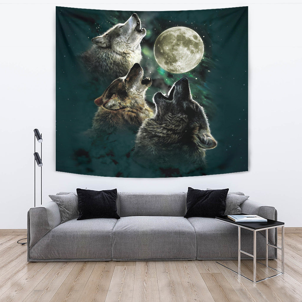 Native American Howling Wolves Under Moonlight Tapestry LT10 - Wonder Print Shop