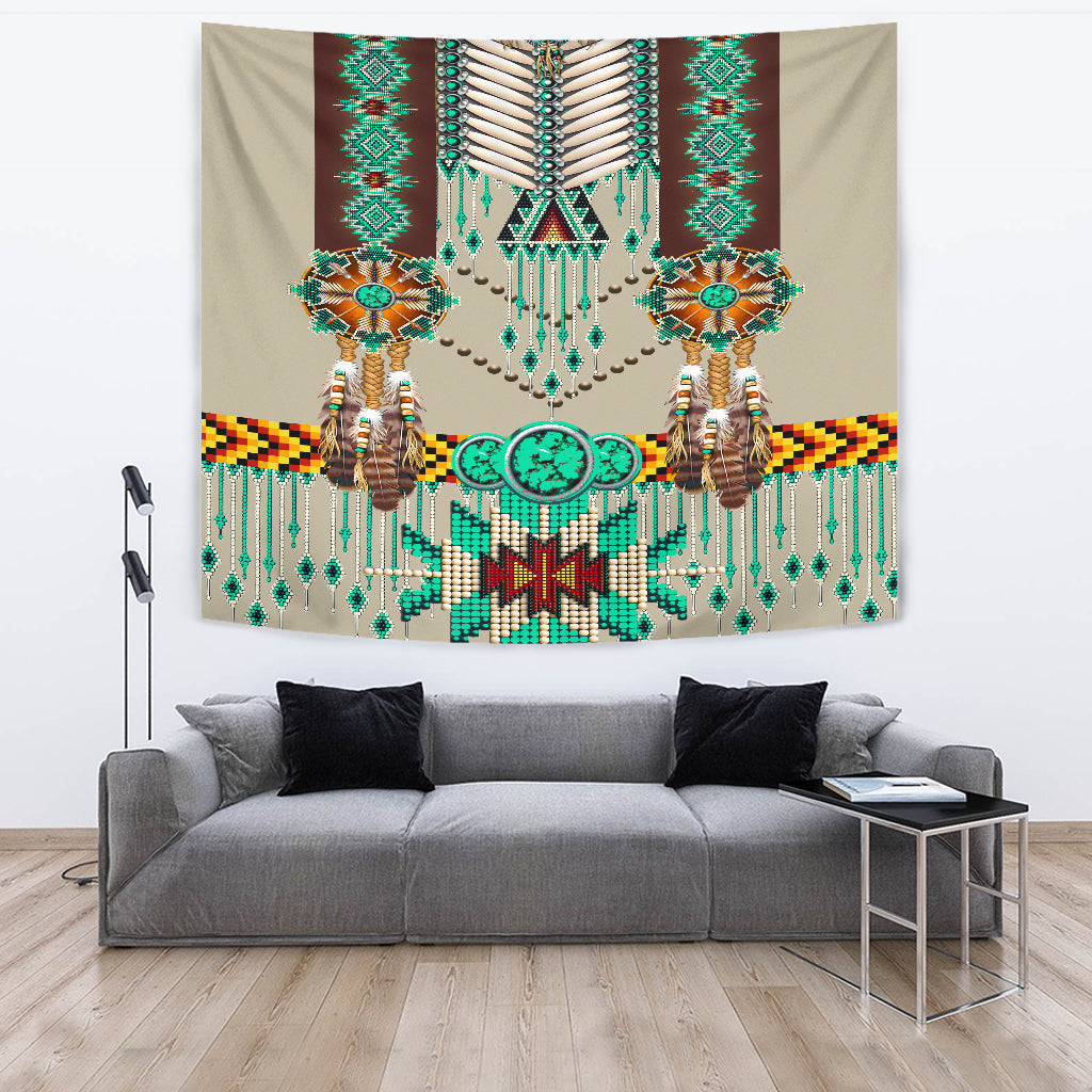 Native American Green Pattern Breastplate Tapestry LT10 - Wonder Print Shop