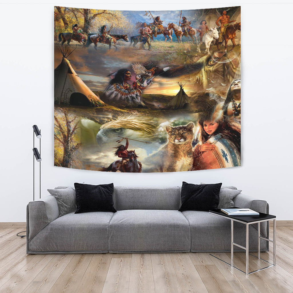 Thunderbird Wolf Horse Native American Tapestry LT10 - Wonder Print Shop