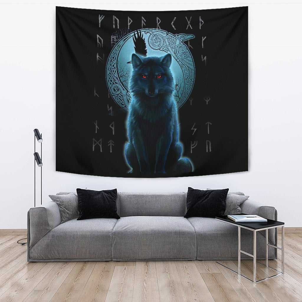 Viking Tapestry, Fenrir Viking Wolf and Moon RLT12 - Wonder Print Shop