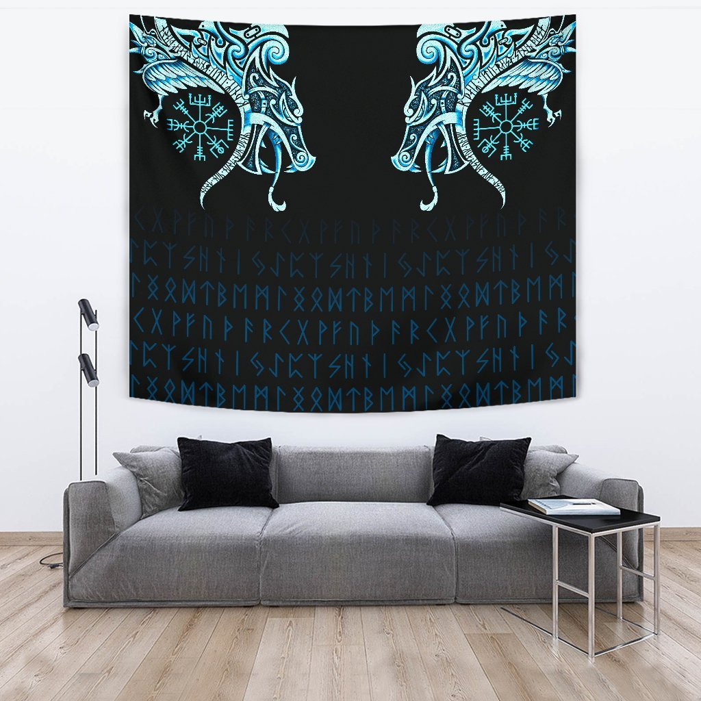 Viking Tapestry, Fenrir Raven and Vegvisir Tattoo Cyan RLT12 - Wonder Print Shop