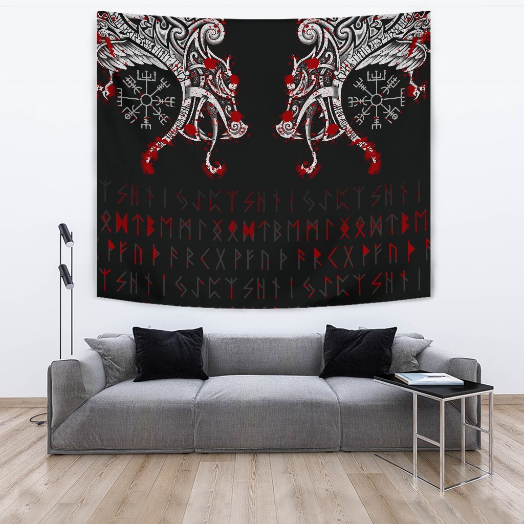 Viking Tapestry - Double Dragon Tattoo and Vegvisir Blood RLT12 - Wonder Print Shop