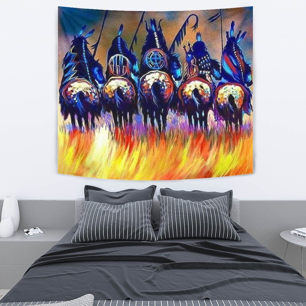 5 Warriors Riding Horse Native American Design Wall Hanging Tapestry LT10 - Wonder Print Shop