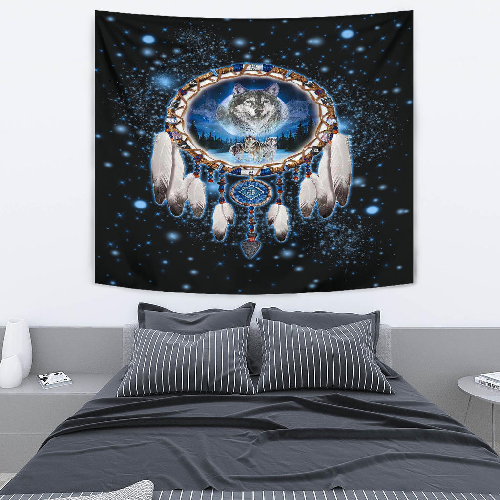 Galaxy Dreamcatcher Wolf 3D Native American Tapestry LT10 - Wonder Print Shop