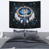 Galaxy Dreamcatcher Wolf 3D Native American Tapestry LT10 - Wonder Print Shop