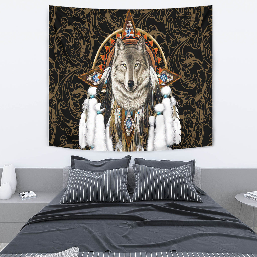 Wolf Dreamcatcher Feather Native American Tapestry LT10 - Wonder Print Shop