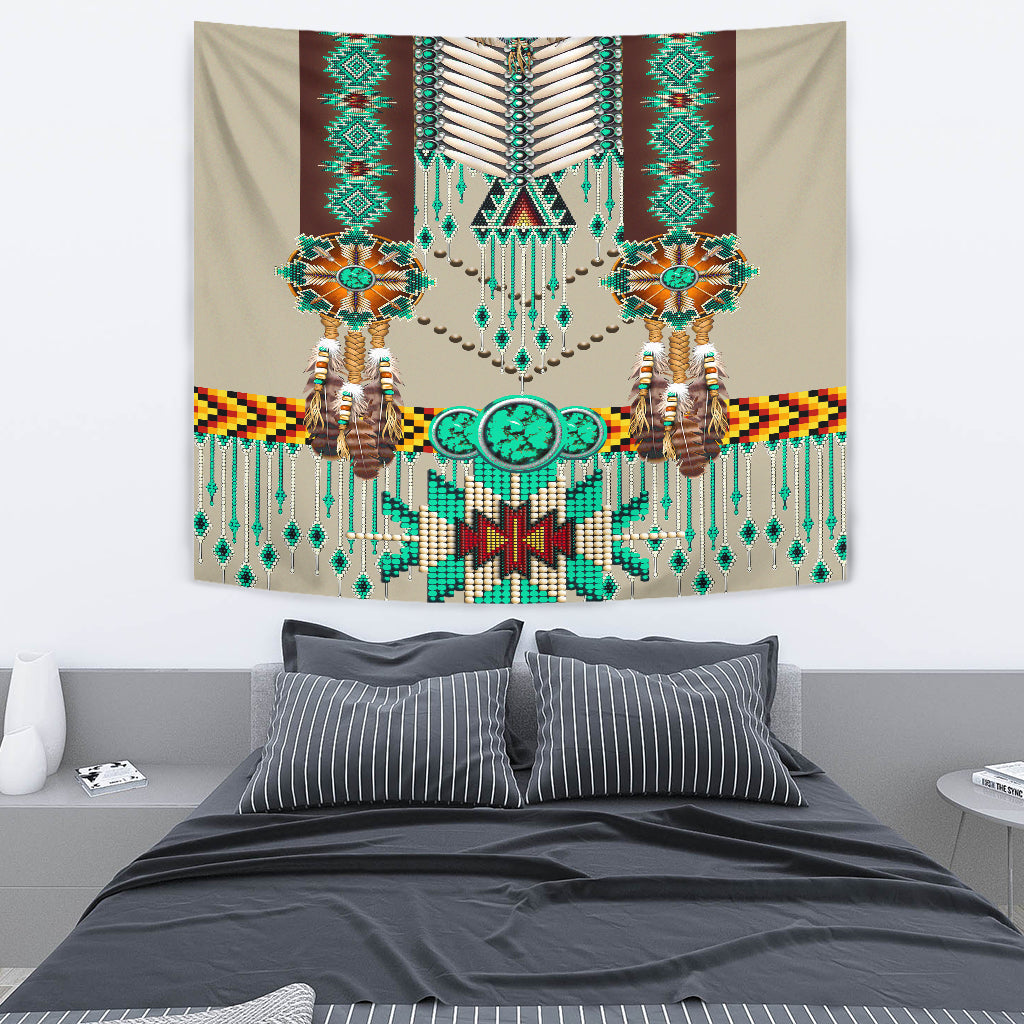 Native American Green Pattern Breastplate Tapestry LT10 - Wonder Print Shop