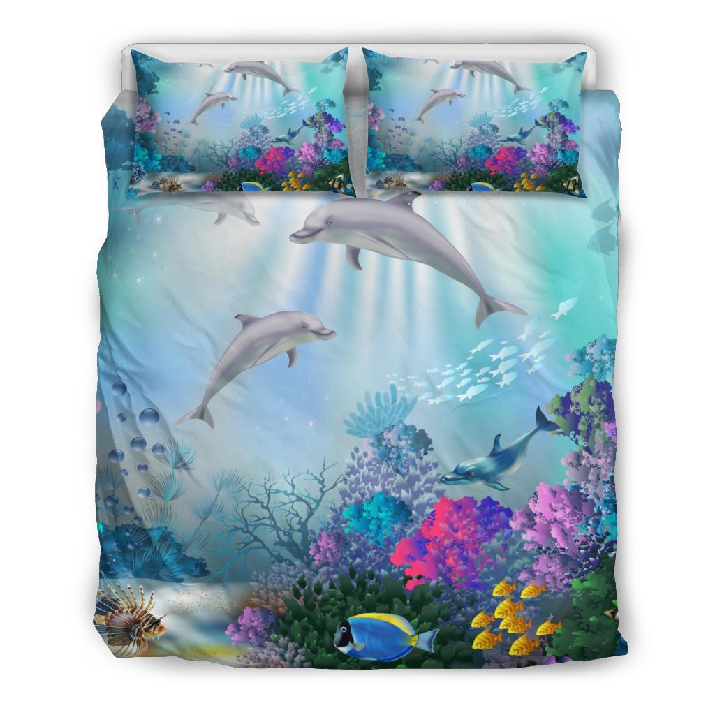 Hawaiian Dolphins Play The Ocean Polynesian Bedding Set - Wonder Print Shop