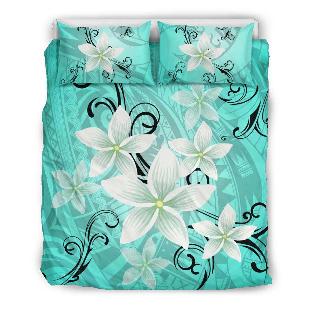 Hawaiian Plumeria Polynesian Bedding Set - Turquoise - Wonder Print Shop