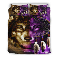 Purple Wolf Dreamcatcher Native American Bedding Set LT10 - Wonder Print Shop