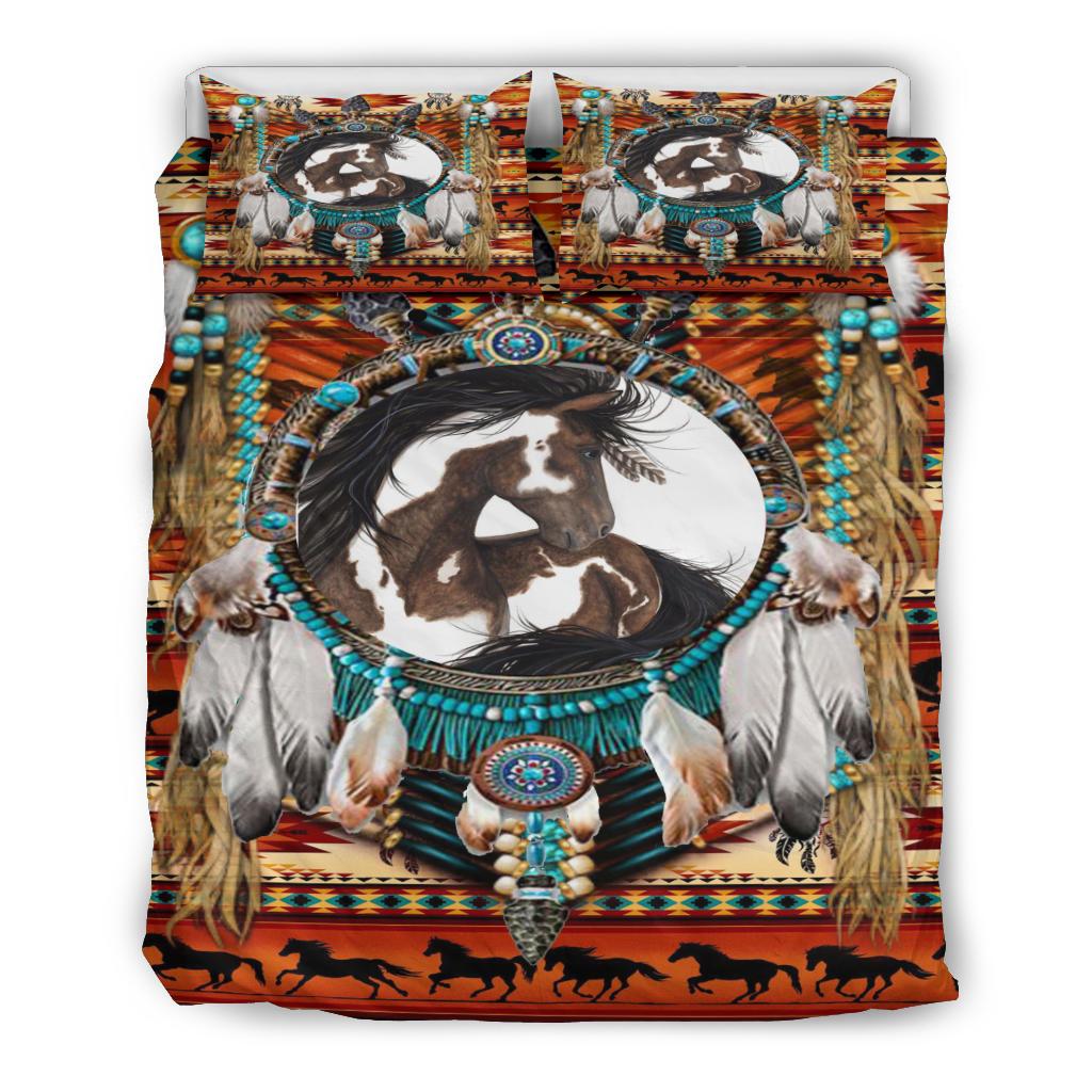 White and Brown Horse Dreamcatcher Native American Bedding Set LT10 - Wonder Print Shop