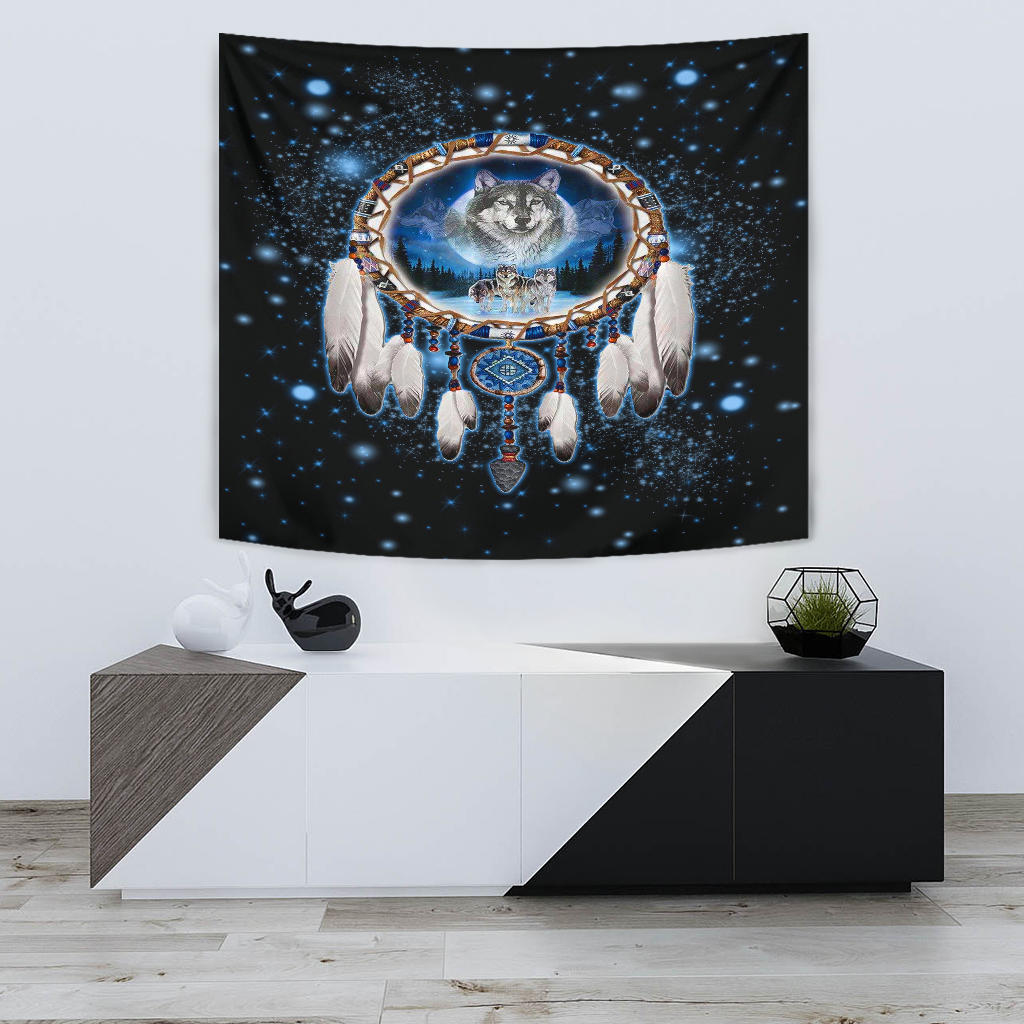 Galaxy Dreamcatcher Wolf 3D Native American Tapestry LT10 - Wonder Print Shop