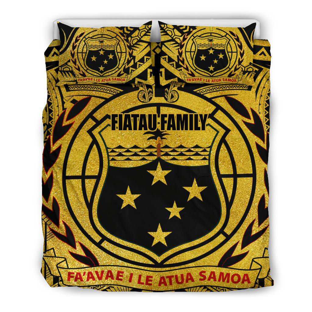 FIATAU FAMILY Samoa Bedding Set - Samoa Coat Of Arm, Polynesian Tattoo Gold RLT7 - Wonder Print Shop