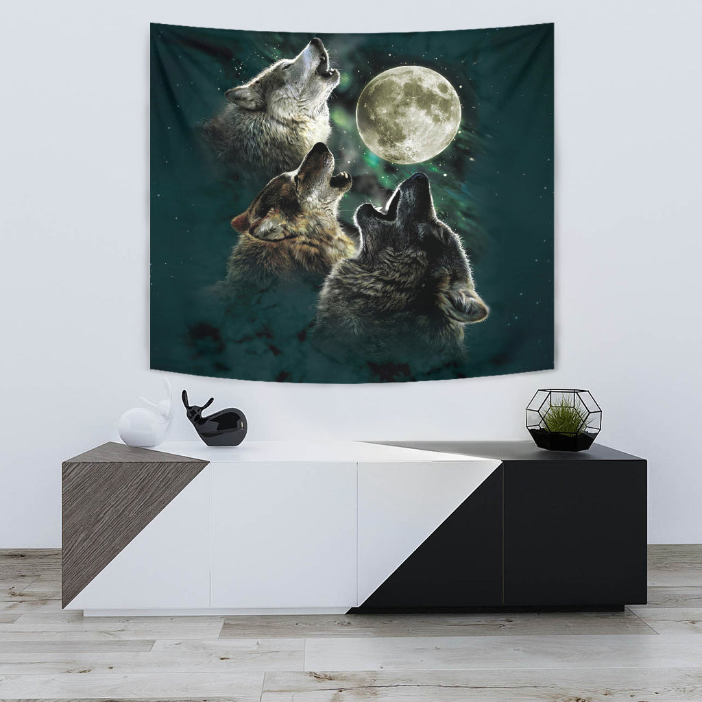 Native American Howling Wolves Under Moonlight Tapestry LT10 - Wonder Print Shop