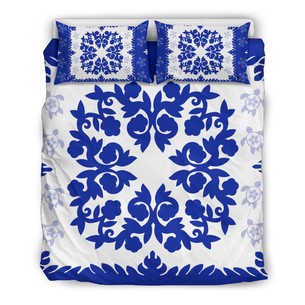 Hawaii Bedding Set - Hawaiian Quilt Plumeria Medallion Blue Bedding Set - AH - Wonder Print Shop