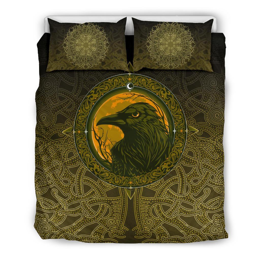 Viking Bedding Set, Ethnic Odin Raven Gold RLT12 - Wonder Print Shop