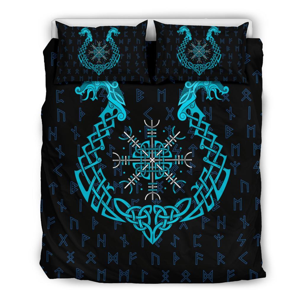 Viking Bedding Set, Aegishjalmur Helm Of Awe Blue Edition RLT12 - Wonder Print Shop