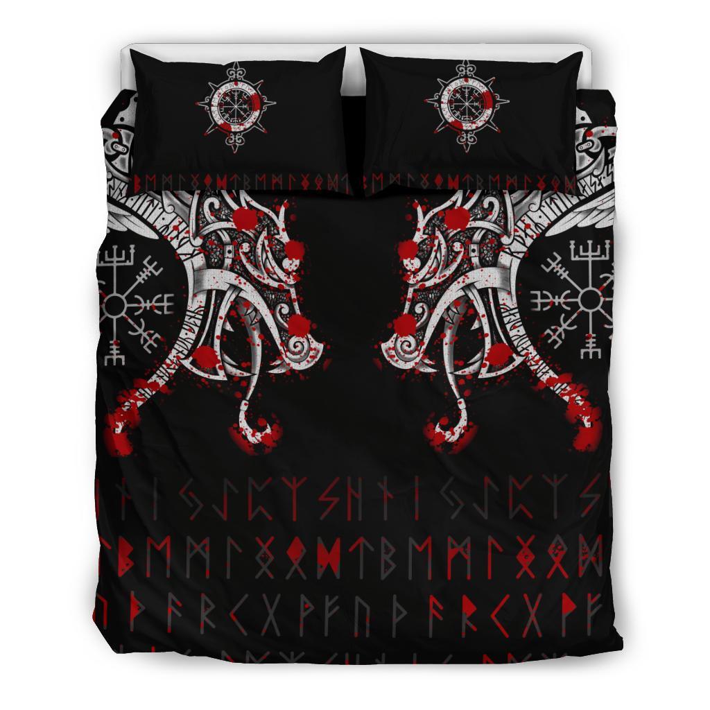 Viking Bedding Set Double Dragon Tattoo and Vegvisir Blood RLT12 - Wonder Print Shop