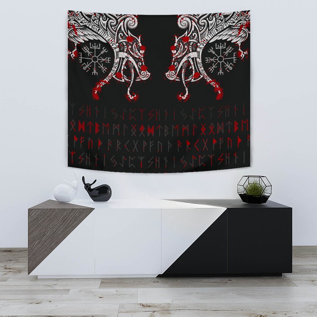 Viking Tapestry - Double Dragon Tattoo and Vegvisir Blood RLT12 - Wonder Print Shop