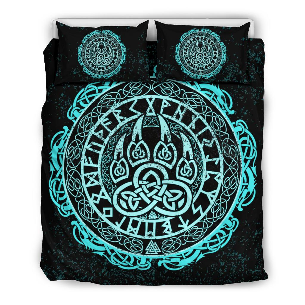 Viking Bedding Set Viking Bear Claws Cyan Tattoo RLT12 - Wonder Print Shop