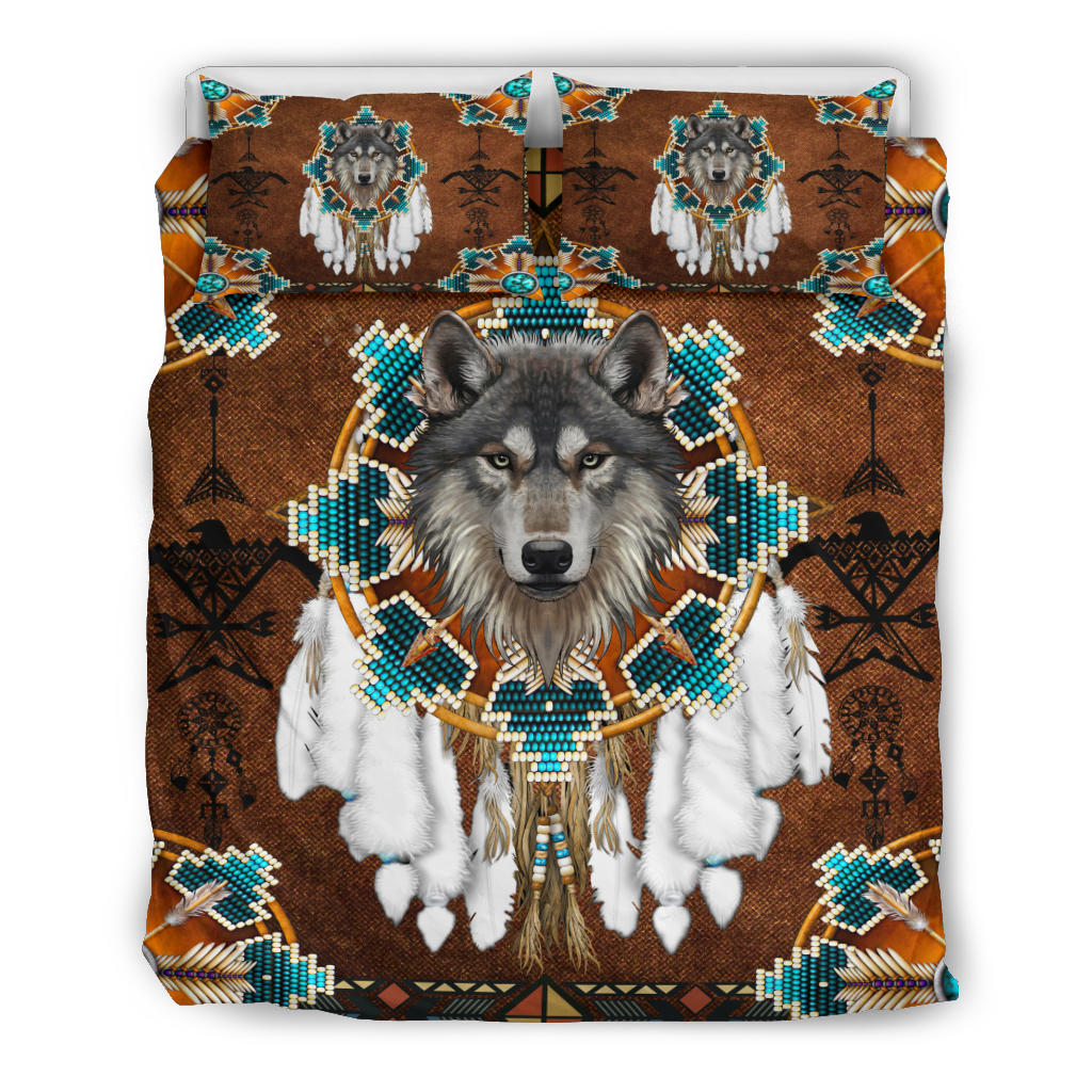 Blue Mandala Feather Wolf Native American Bedding Set LT10 - Wonder Print Shop