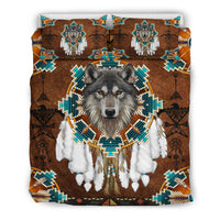 Blue Mandala Feather Wolf Native American Bedding Set LT10 - Wonder Print Shop