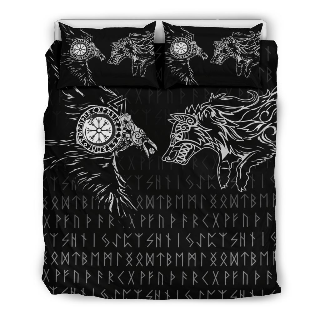 Viking Bedding Set Raven and Wolf Special Tattoo RLT12 - Wonder Print Shop