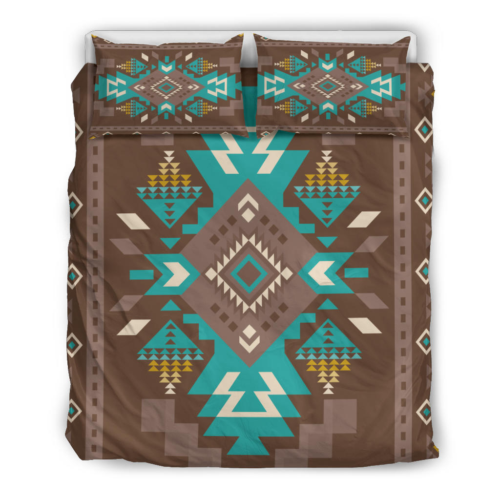 Blue Pattern Brown Native American Bedding Set LT10 - Wonder Print Shop