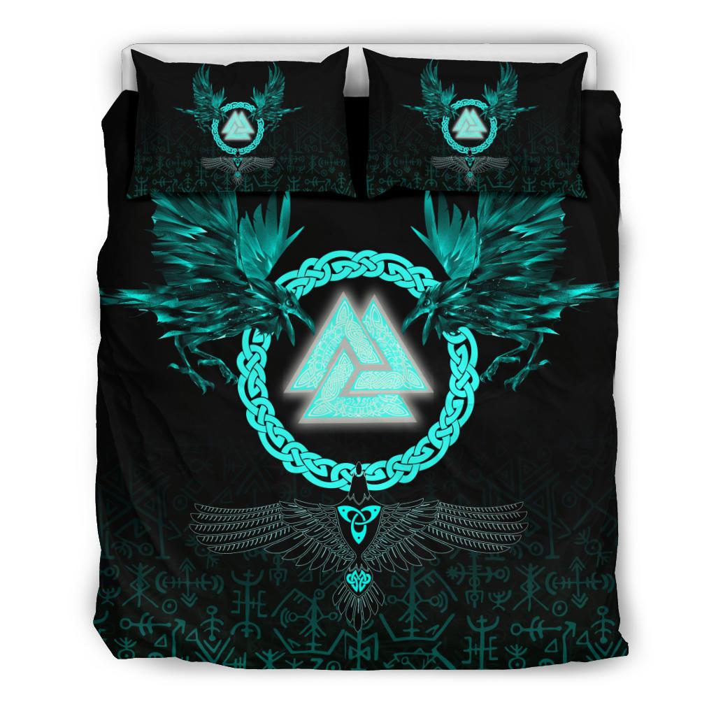 Viking Bedding Set Three Raven and Valknut Cyan RLT12 - Wonder Print Shop