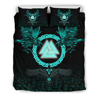Viking Bedding Set Three Raven and Valknut Cyan RLT12 - Wonder Print Shop