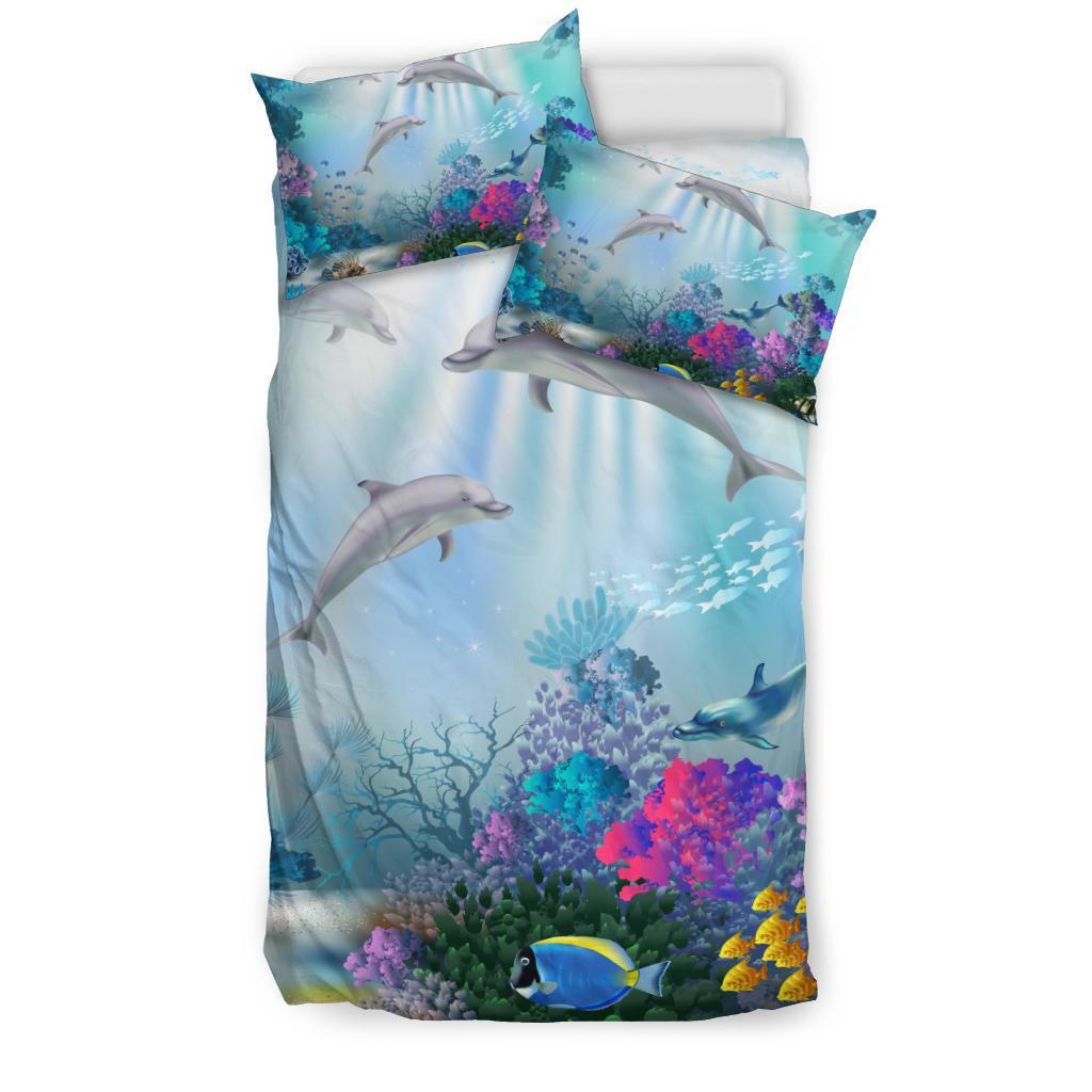 Hawaiian Dolphins Play The Ocean Polynesian Bedding Set - Wonder Print Shop