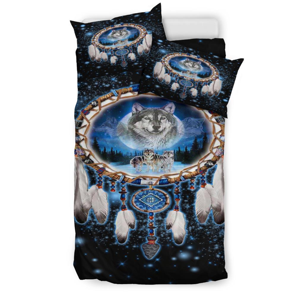 Galaxy Dreamcatcher Wolf Native American Bedding Set LT10 - Wonder Print Shop