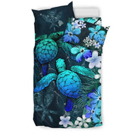 Kanaka Maoli (Hawaiian) Bedding set - Sea Turtle Tropical Hibiscus and Plumeria Blue - Wonder Print Shop