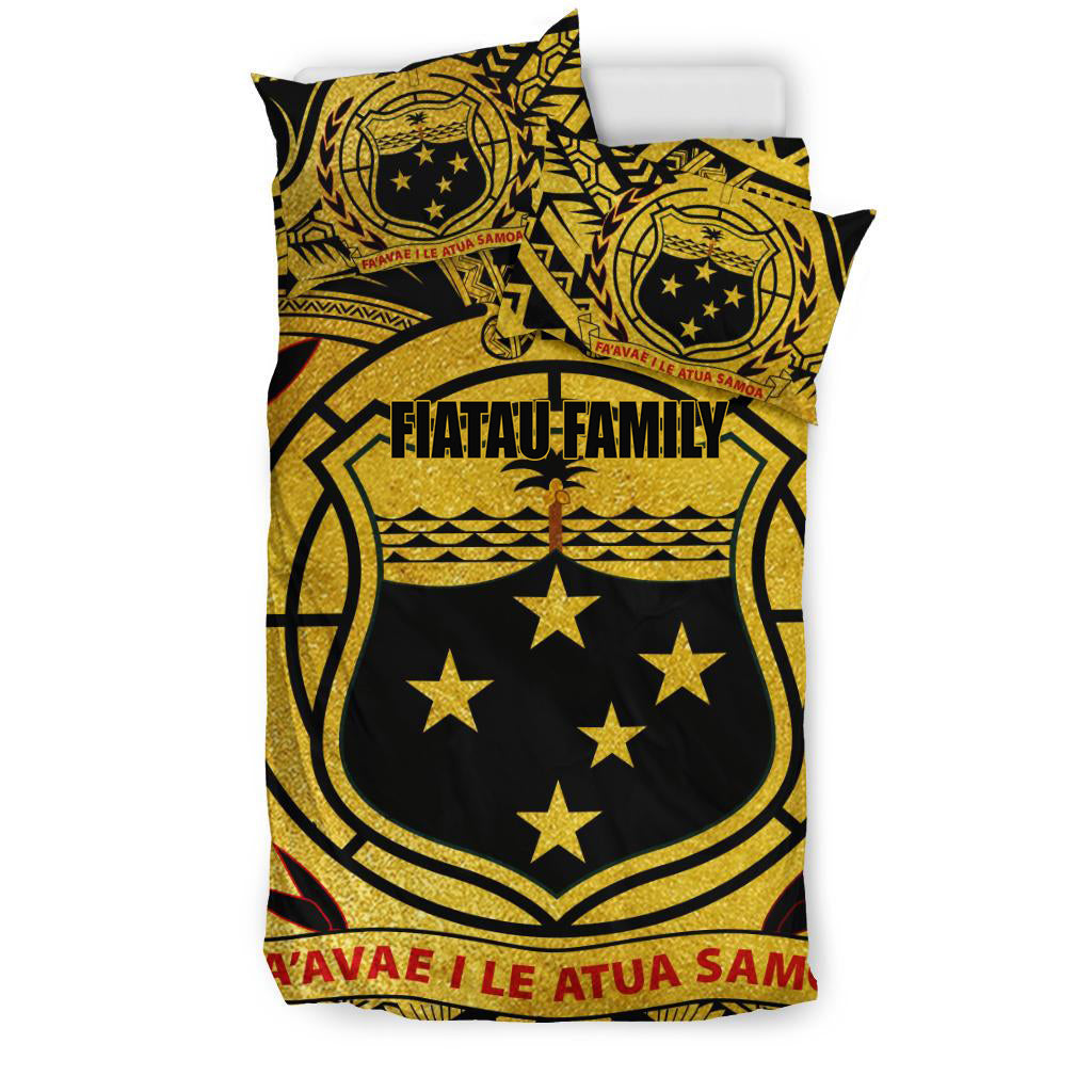 FIATAU FAMILY Samoa Bedding Set - Samoa Coat Of Arm, Polynesian Tattoo Gold RLT7 - Wonder Print Shop