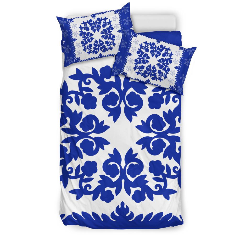 Hawaii Bedding Set - Hawaiian Quilt Plumeria Medallion Blue Bedding Set - AH - Wonder Print Shop