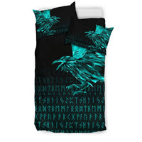 Viking Bedding Set The Raven Of Odin Rune Cyan RLT12 - Wonder Print Shop