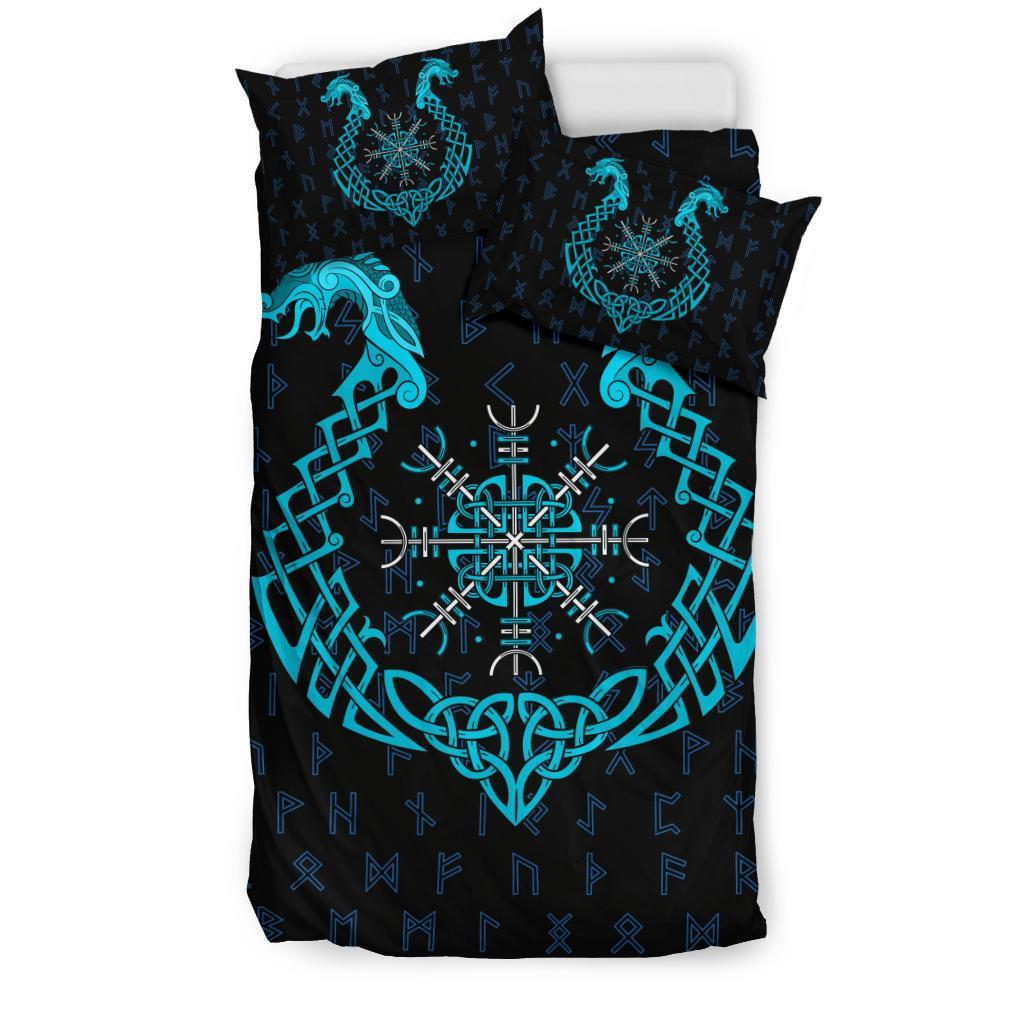 Viking Bedding Set, Aegishjalmur Helm Of Awe Blue Edition RLT12 - Wonder Print Shop