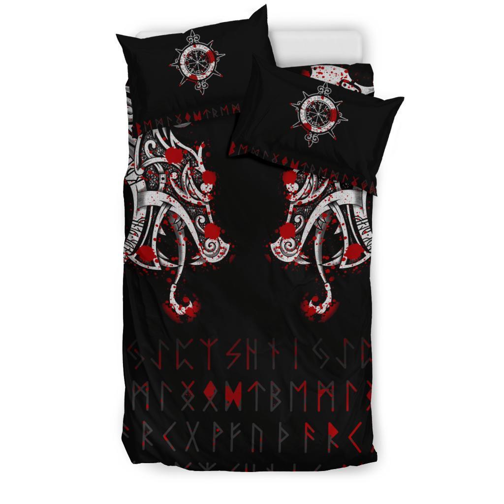 Viking Bedding Set Double Dragon Tattoo and Vegvisir Blood RLT12 - Wonder Print Shop