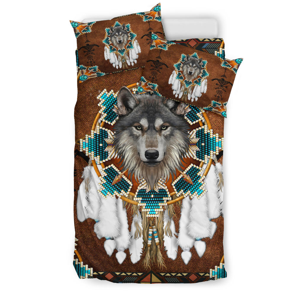 Blue Mandala Feather Wolf Native American Bedding Set LT10 - Wonder Print Shop