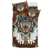 Blue Mandala Feather Wolf Native American Bedding Set LT10 - Wonder Print Shop
