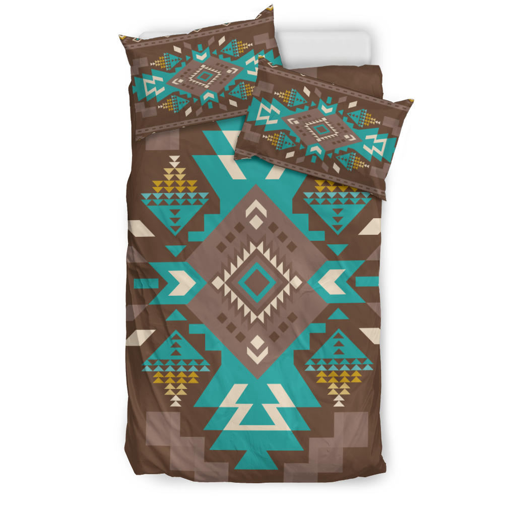 Blue Pattern Brown Native American Bedding Set LT10 - Wonder Print Shop
