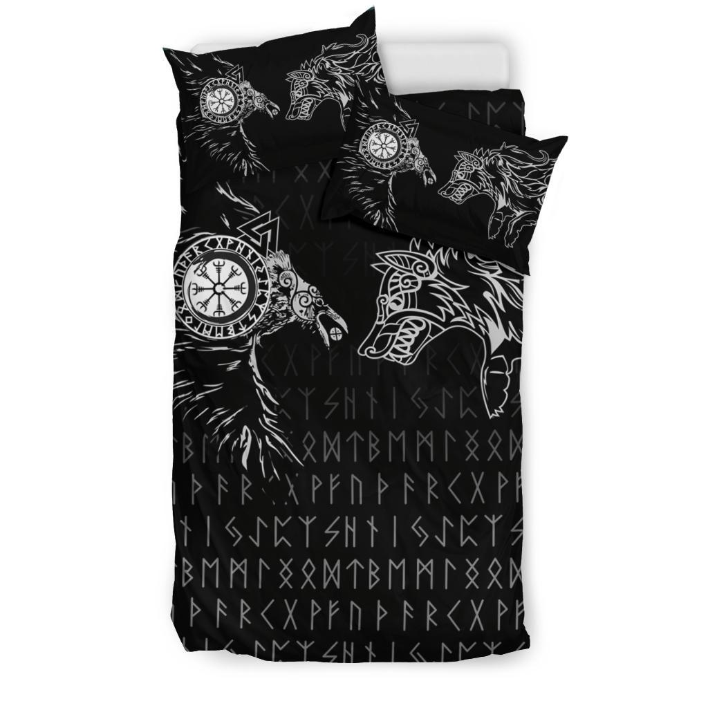 Viking Bedding Set Raven and Wolf Special Tattoo RLT12 - Wonder Print Shop