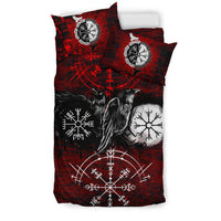 Viking Bedding Set Raven Of Odin and Symbol Viking On Blood Background RLT12 - Wonder Print Shop