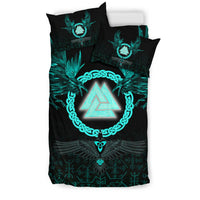 Viking Bedding Set Three Raven and Valknut Cyan RLT12 - Wonder Print Shop