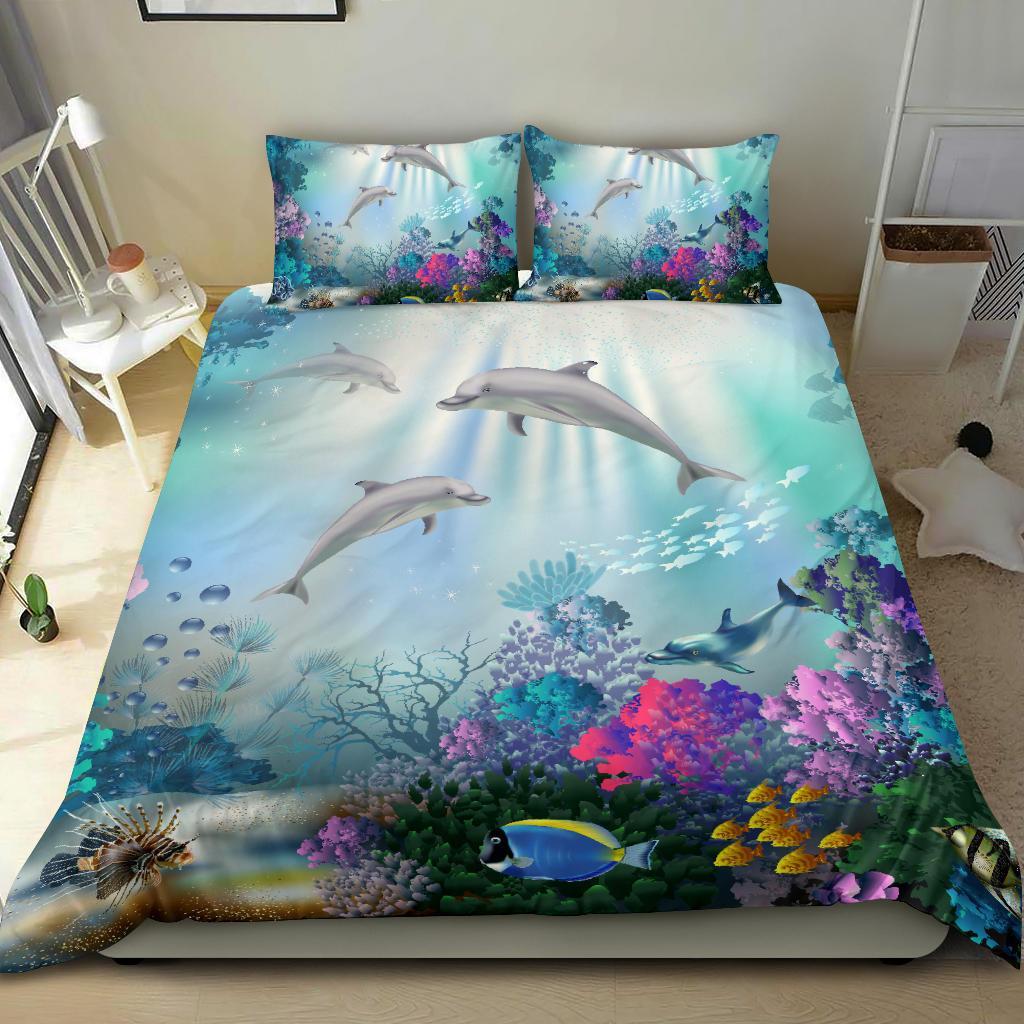 Hawaiian Dolphins Play The Ocean Polynesian Bedding Set - Wonder Print Shop