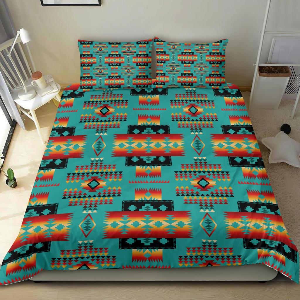 Blue Native Tribes Pattern Native American Bedding Set LT10 - Wonder Print Shop